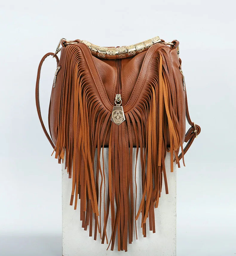 Handmade Vintage Western Fringe Bags Small Crossbody Bag PU Leather Tassels Shoulder Bag Boho Western Style Gifts at Wholesale