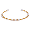 JINYOU 2264 Stainless Steel Fashion Imitation Pearl Handmade Open Bracelet Bangle Women Waterproof Chic Charm Jewelry Bijoux