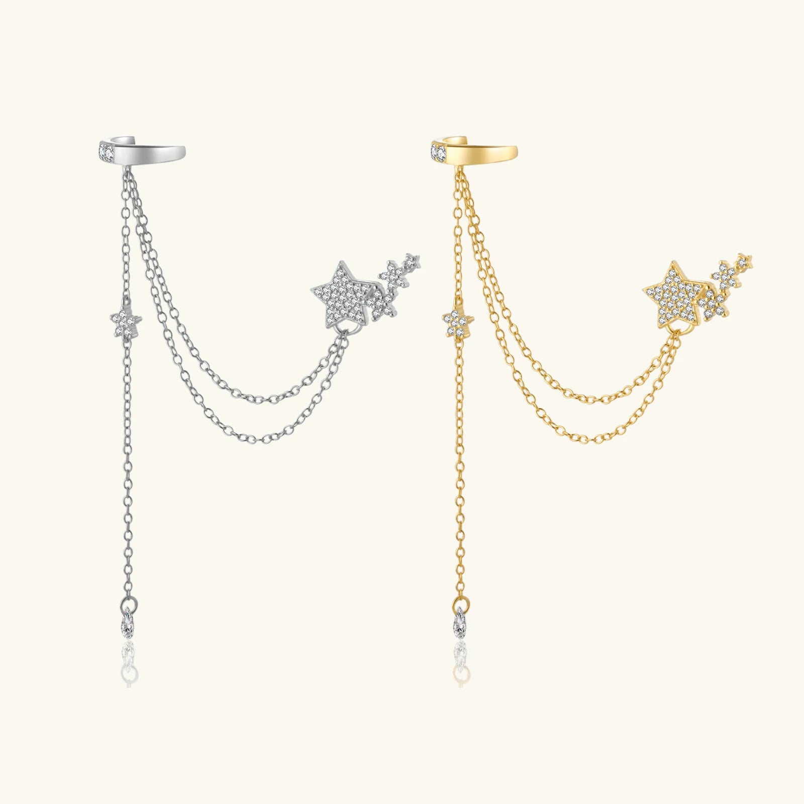 FUAMAY 2026 New Aretes De Plata 925 De Estrella Star Chain Ear Earring Cuffs with Five Star Cuff Earring Ear Cuff Dangle Star