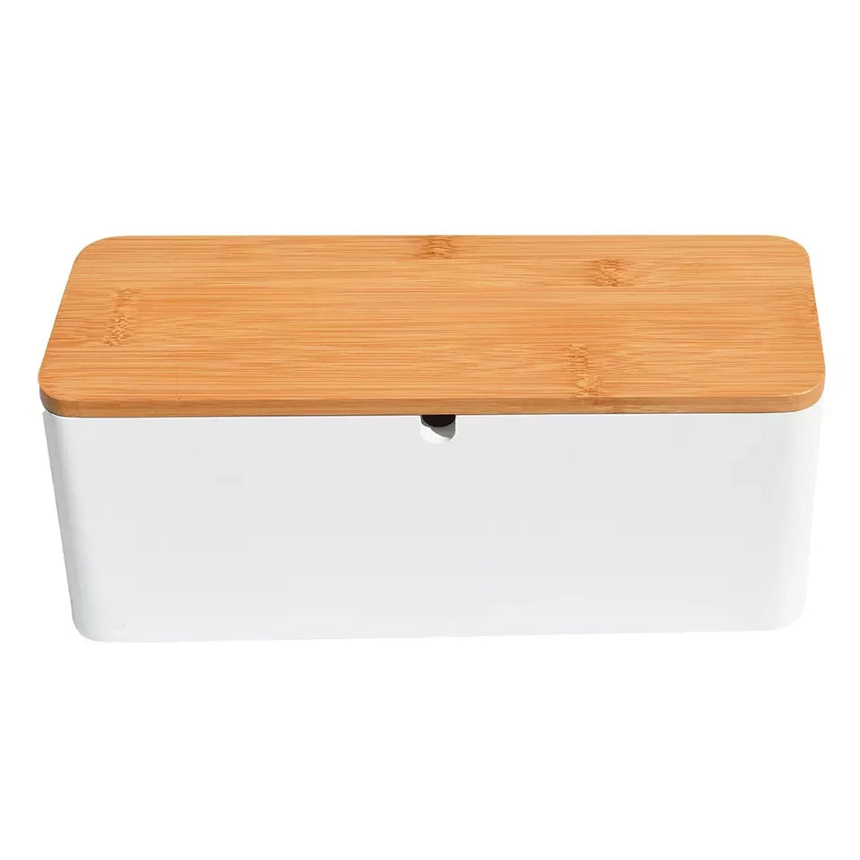Large Bamboo Cable Management Box Rectangle Power Strip Organizer with Carved Technics for Home Cord Hiding Medical Kit Storage