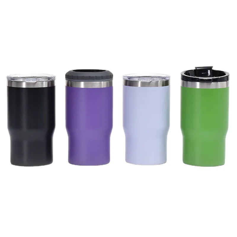 14oz 4-in-1 Beer Can Cooler With 2 Lids Double Wall Stainless Steel Can Cooler Travel Coffee Mug Water Tumbler Insulated Holders