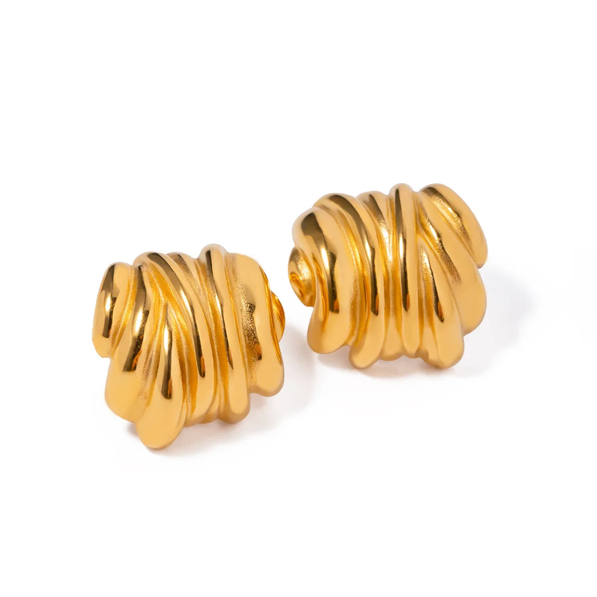 Waterproof Tarnish Free Hypoallergenic Custom Stainless Steel 18k Gold Plated Irregular Corrugated Lines Stud Earrings