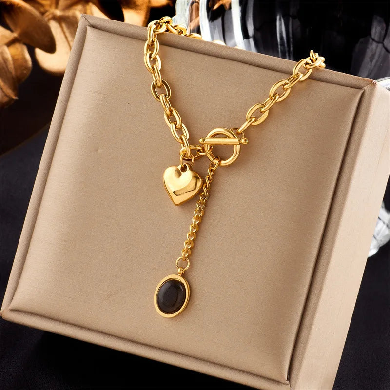 High Quality OT Buckle Fashion Design Necklace 18k Gold Plated Stainless Steel Love Heart Pendant Necklace for Women