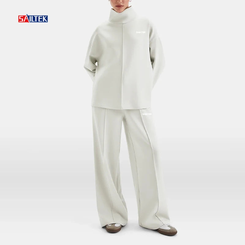 Clothing Female Custom Turtleneck Tracksuit Organic Cotton Sets Women 2 Piece Turtule Neck Sweatshirt and Sweatpants Set