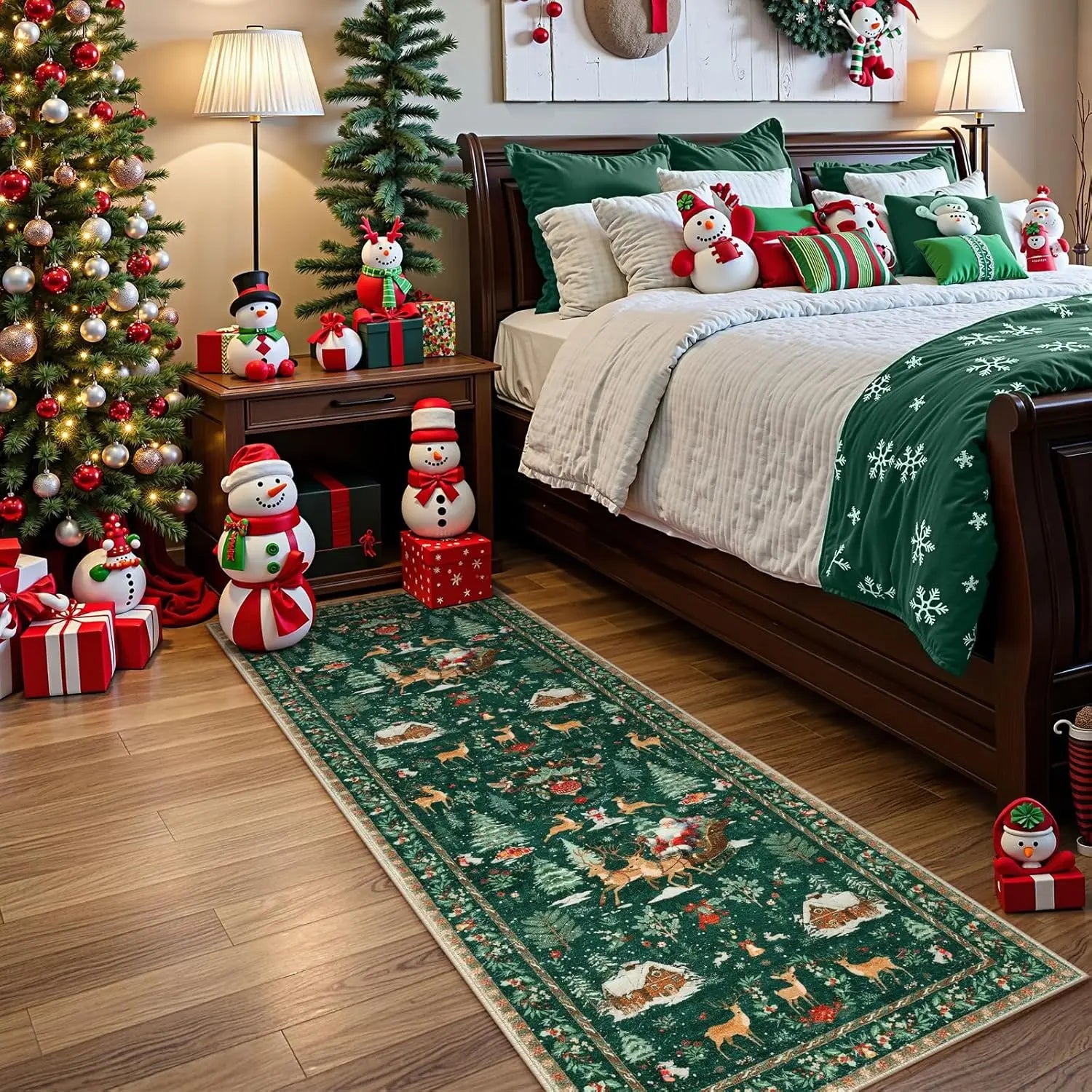 Non-Skid Washable Kitchen Bathroom Carpet Runner Soft Holiday Decor for Entryway Faux Cashmere 2x6 ft Green Christmas Runner Rug