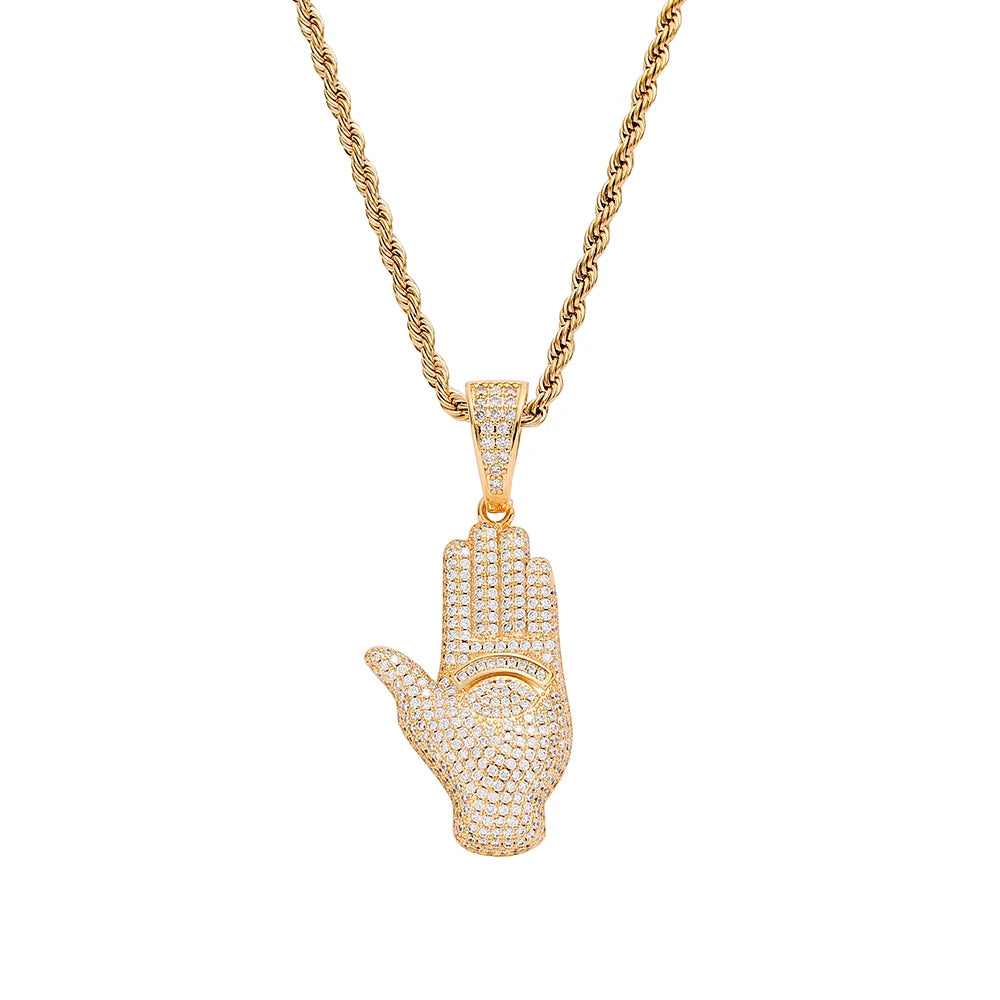 CN280 Gold Plated Brass Zircon Pendant Iced Out Cubic Zircon Rope Chain Necklace Hip Hop Gift Jewelry Bling Bling