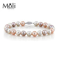 925 Sterling Silver Clasp Mix Color 7-8 Round Freshwater Cultured Pearl Bracelet for Women