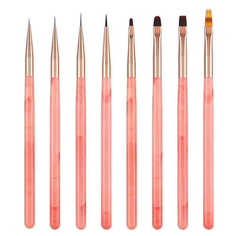 New Pink Acrylic Handle Nail Acrylic Liquid Powder Brush Set Drawing Flower Pen Manicure Tools with Durable Nylon Material