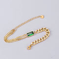 18K Gold Plated Stainless Steel Bracelet - Women's Green CZ Chunky Chain Bracelet with 20cm Size for Daily & Party