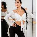 Newest White Latin Dance Costume Women Dance Top Ballroom Pole Dancing Long Sleeve Practice Shirt with Chest Pad