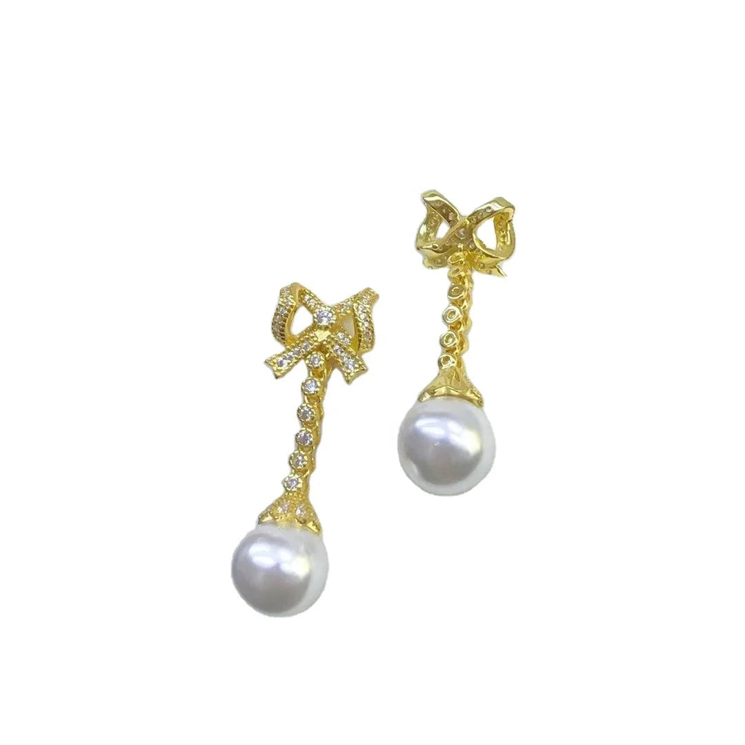 E2103 10-11mm DIY Natural Freshwater Pearl Charm Earrings Mounting Accessory 925 Sterling Silver Gold Plated  Jewelry for Women