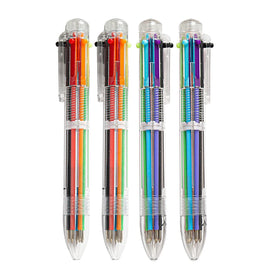 JH Click Action Gift Promotional 6 Colors Pen Transparent Barrel 6 in 1 Multicolor Plastic Ball Pen