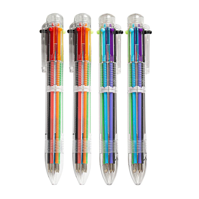 JH Click Action Gift Promotional 6 Colors Pen Transparent Barrel 6 in 1 Multicolor Plastic Ball Pen