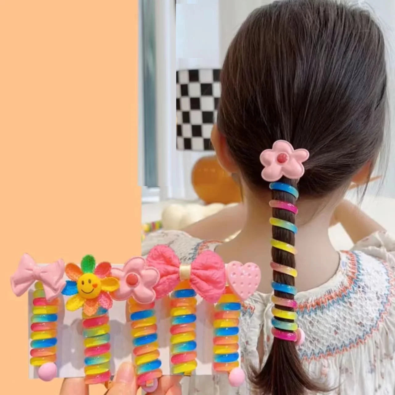 Bow Knot Colorful Telephone Wire Hair Ties Women Girls Elastic Hair Bands Spiral Coil Rubber Bands Ponytails Hair Accessories