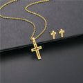 Wholesale 18K Gold Plated Cross Earring Choker Necklace Set Stylish Trendy Stainless Steel Jewelry Link for Party Pearl