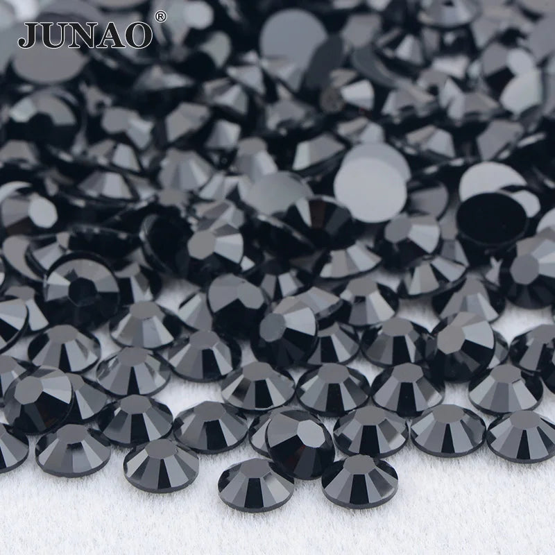 JUNAO Factory Wholesale 2mm 3mm Non Hotfix Jelly Crystal Strass Flatback Black Color Resin Rhinestone for Nail Art