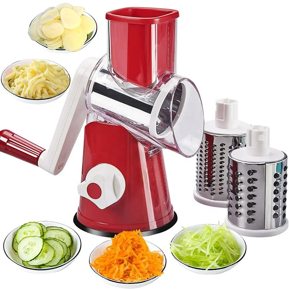 Rotary Cheese Grater Kitchen Grater Vegetable Slicer with 3 Drum Blades Fast Cutting Cheese Shredder for Vegetables and Nuts