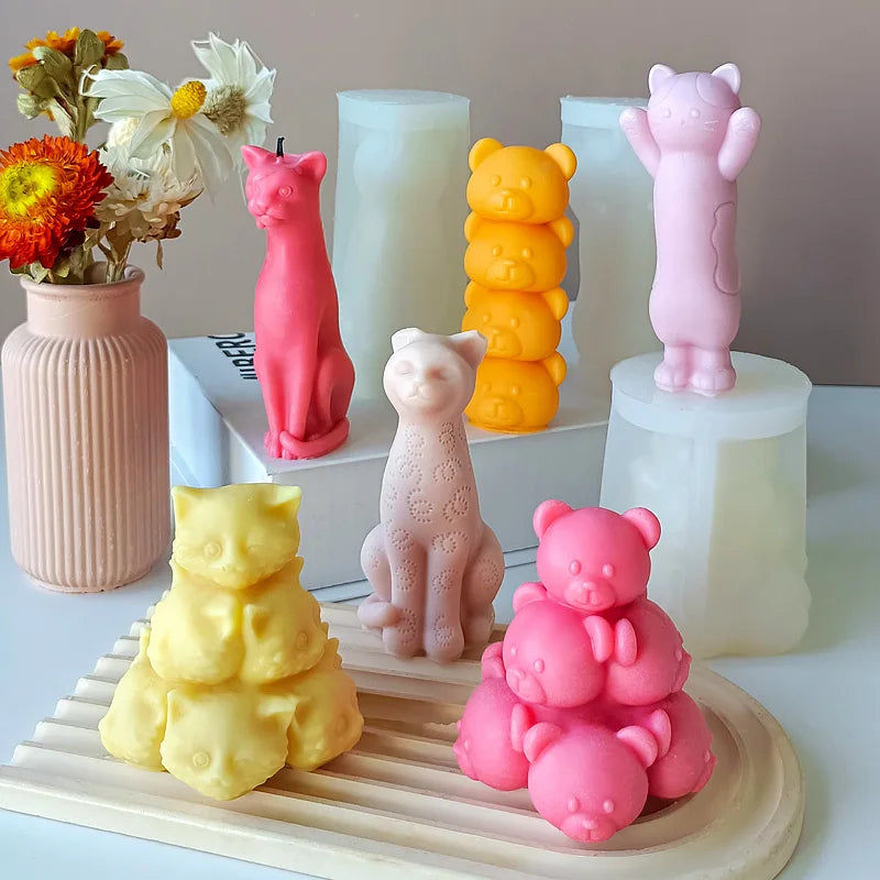 Three-dimensional Kitten Plaster Ornament Silicone Mould Cute Cat Crafts Aromatherapy Candle Mold