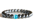 Fashion Handmade Jewelry Hematite Beaded Couple Agate Bracelet Black Blue Cat Eye Crystal Gemstone Brazalete Men Women
