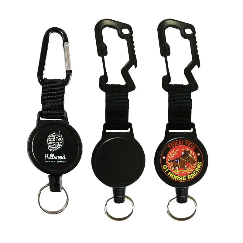 Custom Logo Stainless Steel Strong Wire Retractable Multitool Keyring Heavy Duty Badge Holder & Accessory