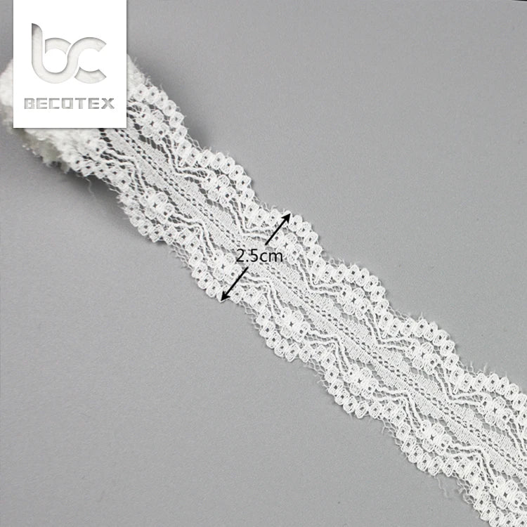 Custom Nylon Scallop White Narrow Elastic Border Lace Trimming