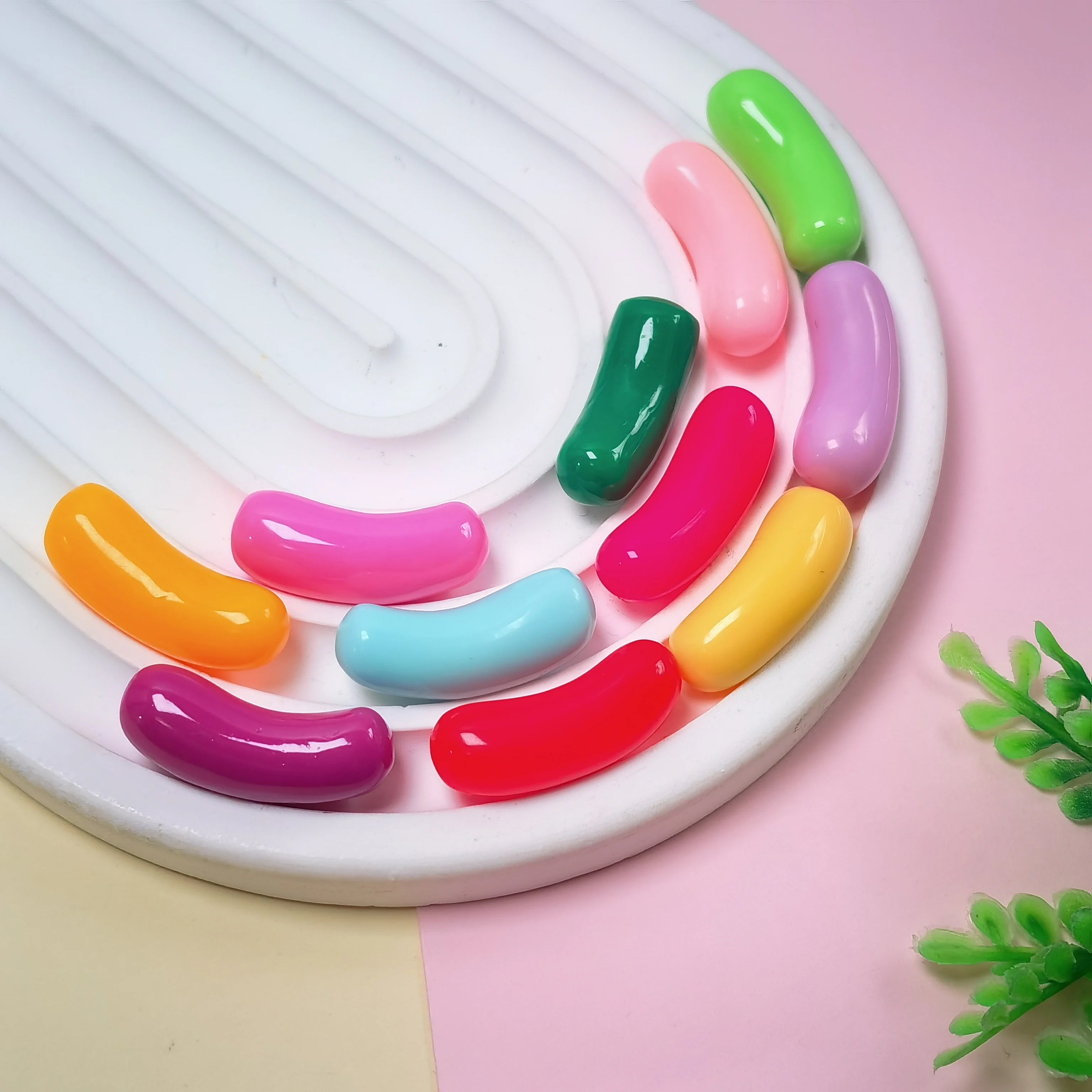 Pastel Colorful Jelly Bean Resin Flat Back Cabochon Kawaii Charms DIY Resin Craft Decoration   Embellishment