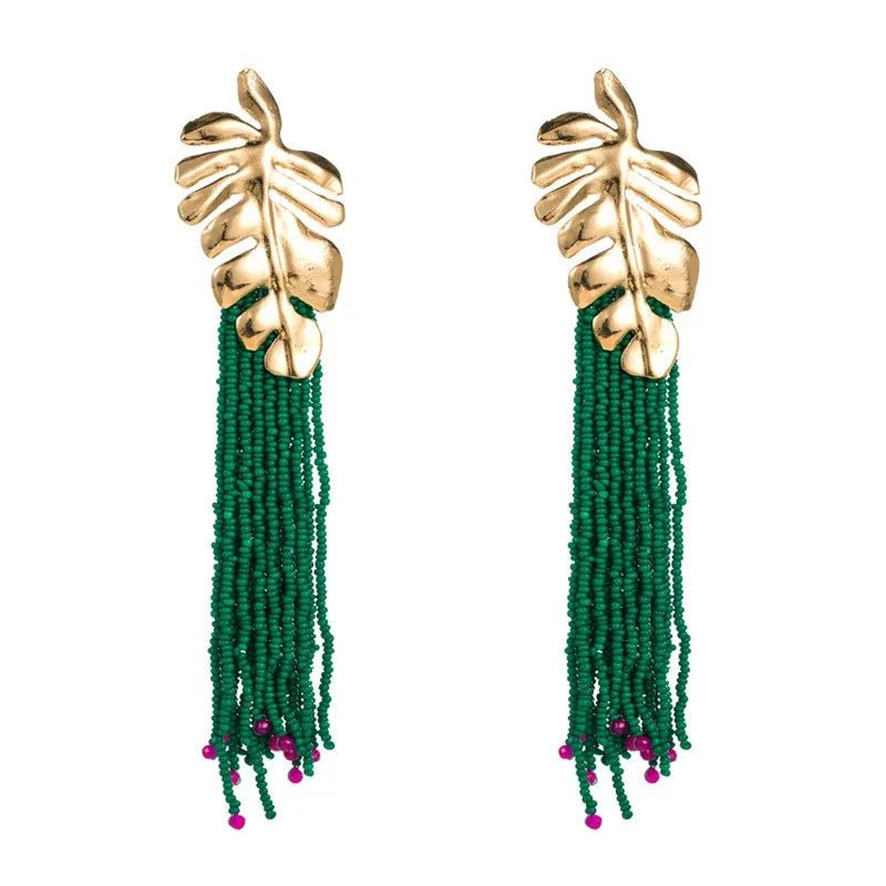 BOHEMIA Newest Fashion Long Earrings Hand Making Beaded Ins Celebrity Same Type Exaggerate Ear Drop Woman's Jewelry