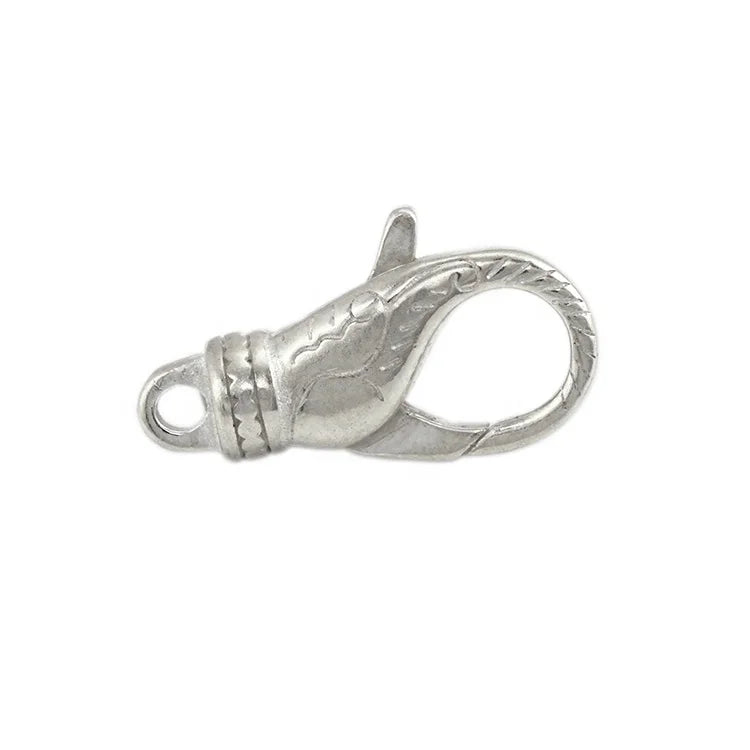 Wholesale Customized Strong Big Sterling Silver Flower Printed Lobster Clasp Keychain Findings Lock for Bracelet Fine Jewelry