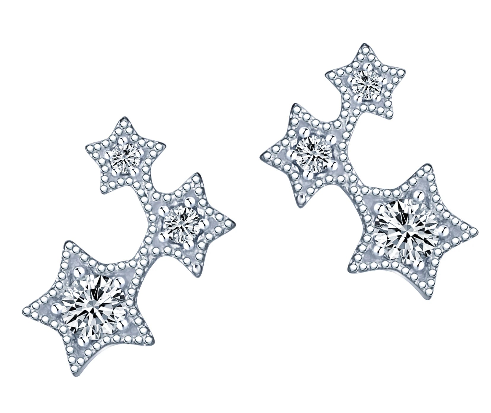 Wholesale Custom Three Star Row Inlaid Zircon Stone Korea Gypsophila S925 Sterling Silver Women's Stud Earrings