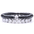 Gemstone 8MM Round Beaded Couple Bracelets Long Distance Relationship Matching Gift for Women Men Hematite Anxiety Bracelets Set