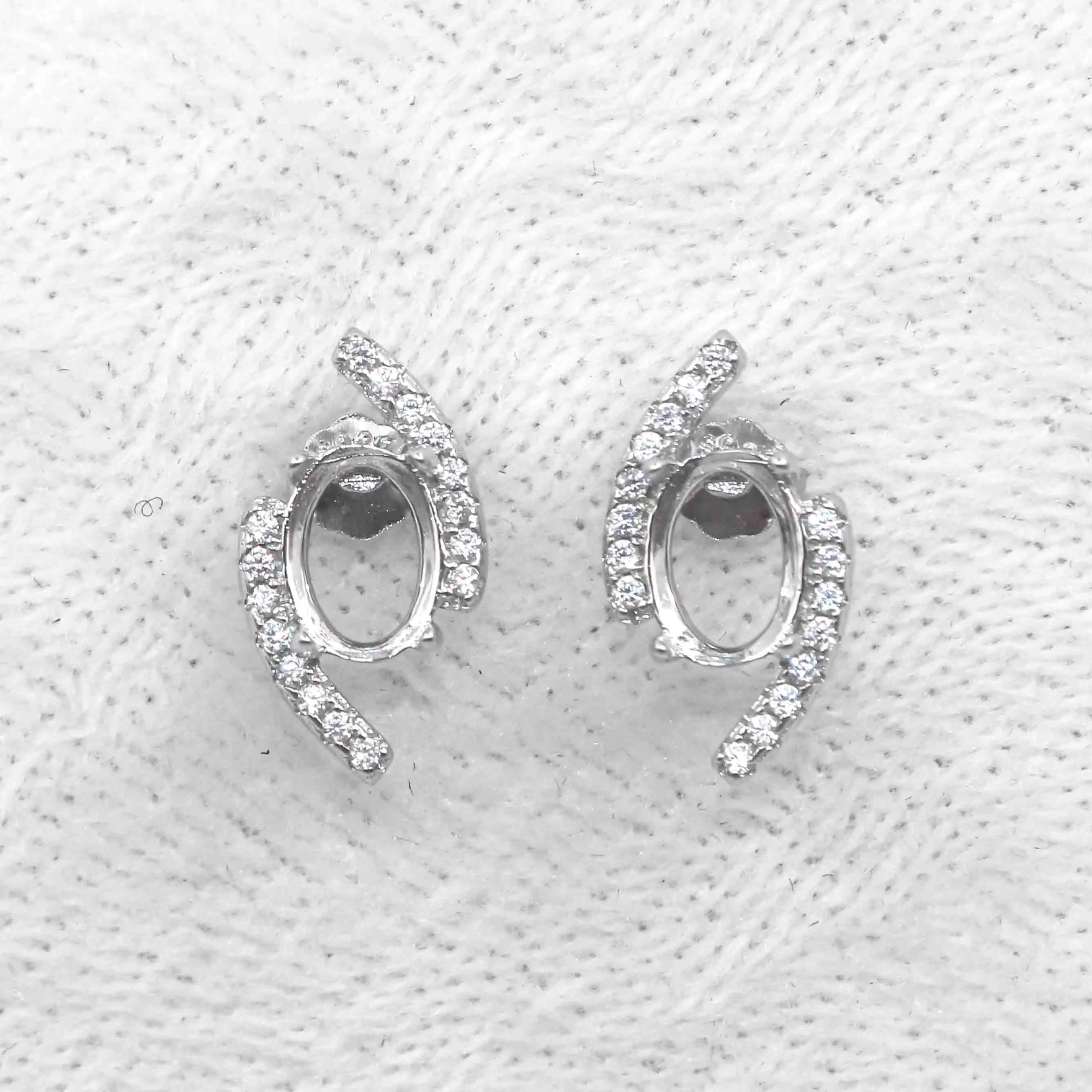 Sterling Silver 5*7mm Semi Mount Stud Earrings Empty Frame Support Blank Setting S925 Base Without Center Stone for DIY Inlay