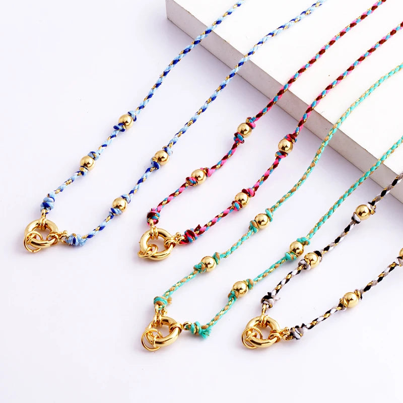 Colorful Nature Cotton Cord Knotting Half Finished NecklaceFashion18K Gold DIY Party Summer Charm Jewelry Making Accessories