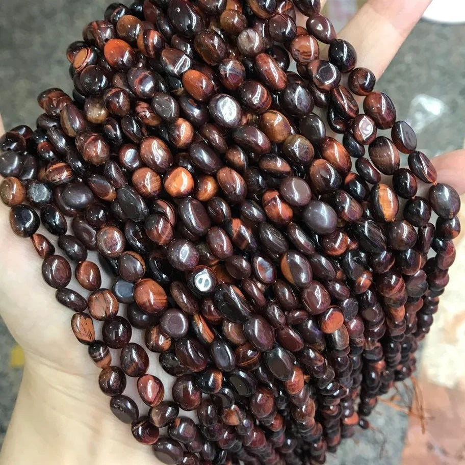 6-8mm Natural Red Tiger Eye Round Irregular Shape Beads Gravel Pebble Healing Red Tiger Eye Gemstone Beads
