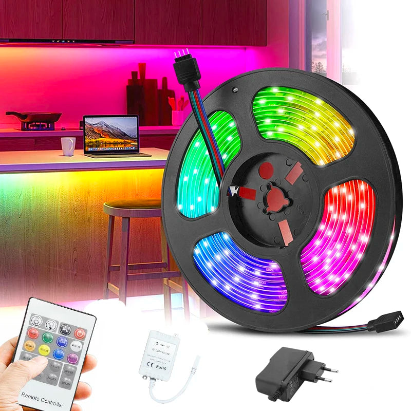 Wholesale Strip Lights with Remote 5M RGB Colour Changing Light Strip IP20 RF Control Plug Powered SMD 5050 LED Strip