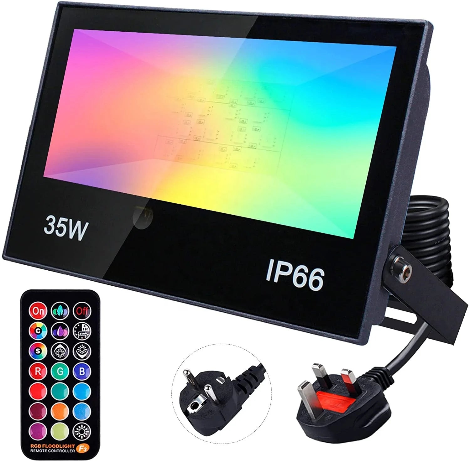 30W RGB Colour Changing Flood Light Remote Control Memory Timing 4 Modes IP66 Waterproof Outdoor LED Floodlight for Party