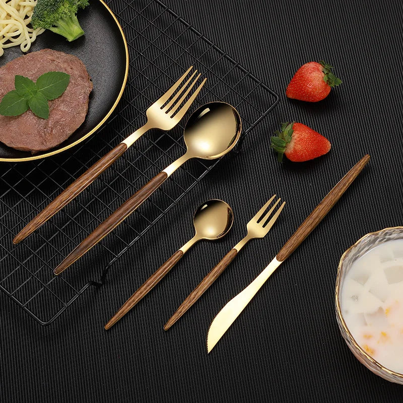 Restaurant Party Dinner Ware Home Decor Flatware Set Stainless Steel Silverware with Wood Handle