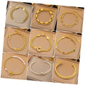 50 Design Tarnish Free 18K Real Gold Plated Thick Chain Link Charm Cuff Bangle Stainless Steel Chunky Chain Bracelet Women