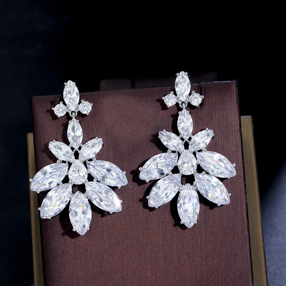 Chunky Big Marquise Cut Cubic Zircon Leaf Dangle Drop Earrings for Women Wedding Party Sparkling CZ Crystal Bridal Jewelry Gift