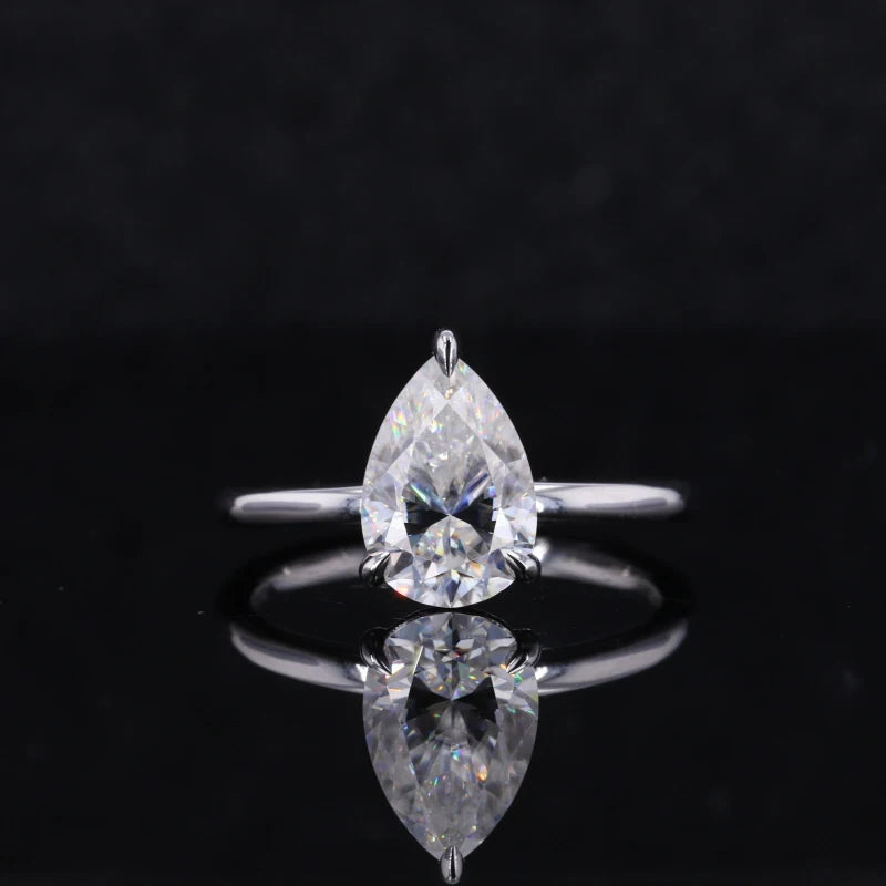 Starsgem D VVS 6.5*9.5mm Pear Crushed Ice Cut Moissanite in 14k Gold Ring