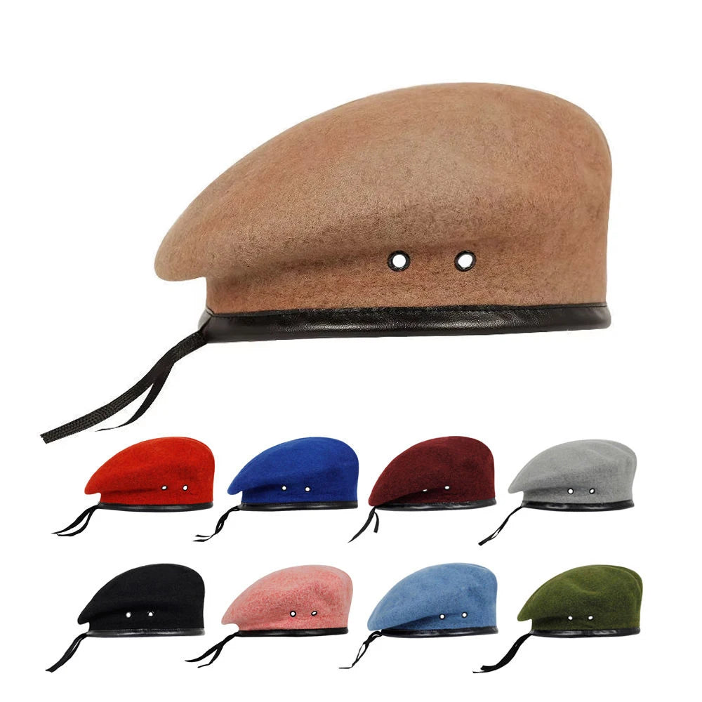Factory Price 100% Wool Custom Logo French Casual Character Beret Green for Unisex Adults