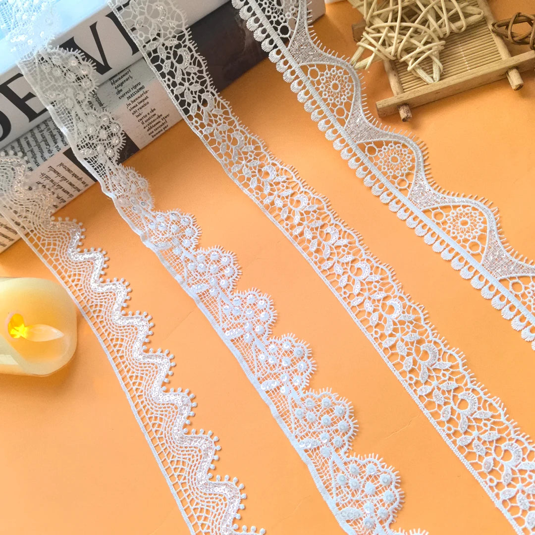 Factory Wholesale Low Price Water Soluble Embroidery Polyester Guipure Eyelet Sequin Trimming Lace