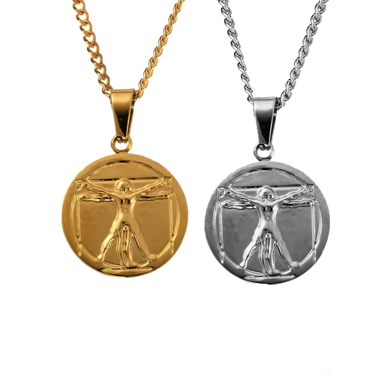 Vintage Vitruvian Man Pendant Necklace Christian Jewelry Jesus Pendant Stainless Steel Silver Gold Religious Necklace London Hot