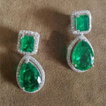 Huitan Fine Jewelry Wholesale Silver Plating Pear Cut Emerald Cubic Zirconia Drop Dangle Earrings Women Moissanite Earring