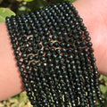 Faceted Dark Green Sand Stone Beads 2/3/4mm Natural Semi Gemstone Loose for Jewelry Making DIY Bracelet