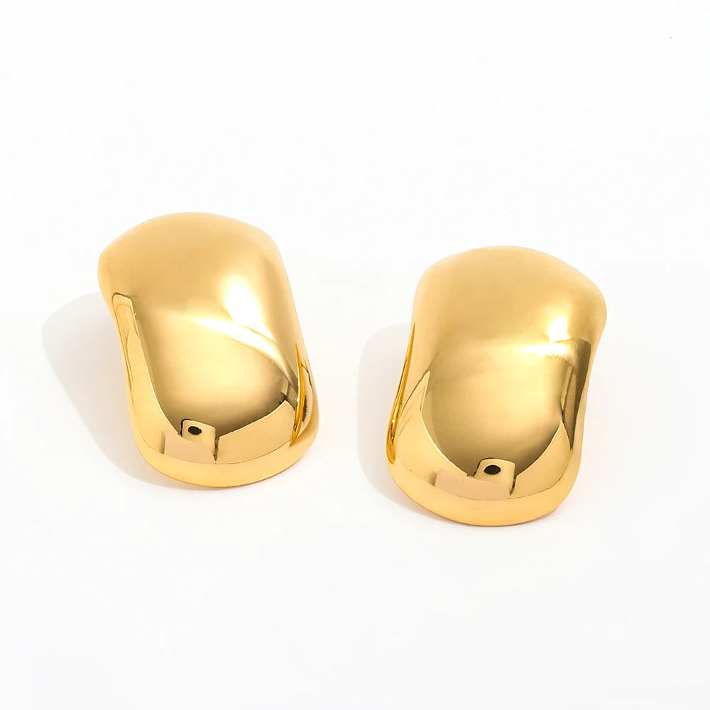 JOOLIM High-End Stainless Steel Croissant Stud Earrings 18K Gold Plated Shiny Polished with Big Cambered Surface for Anniversary
