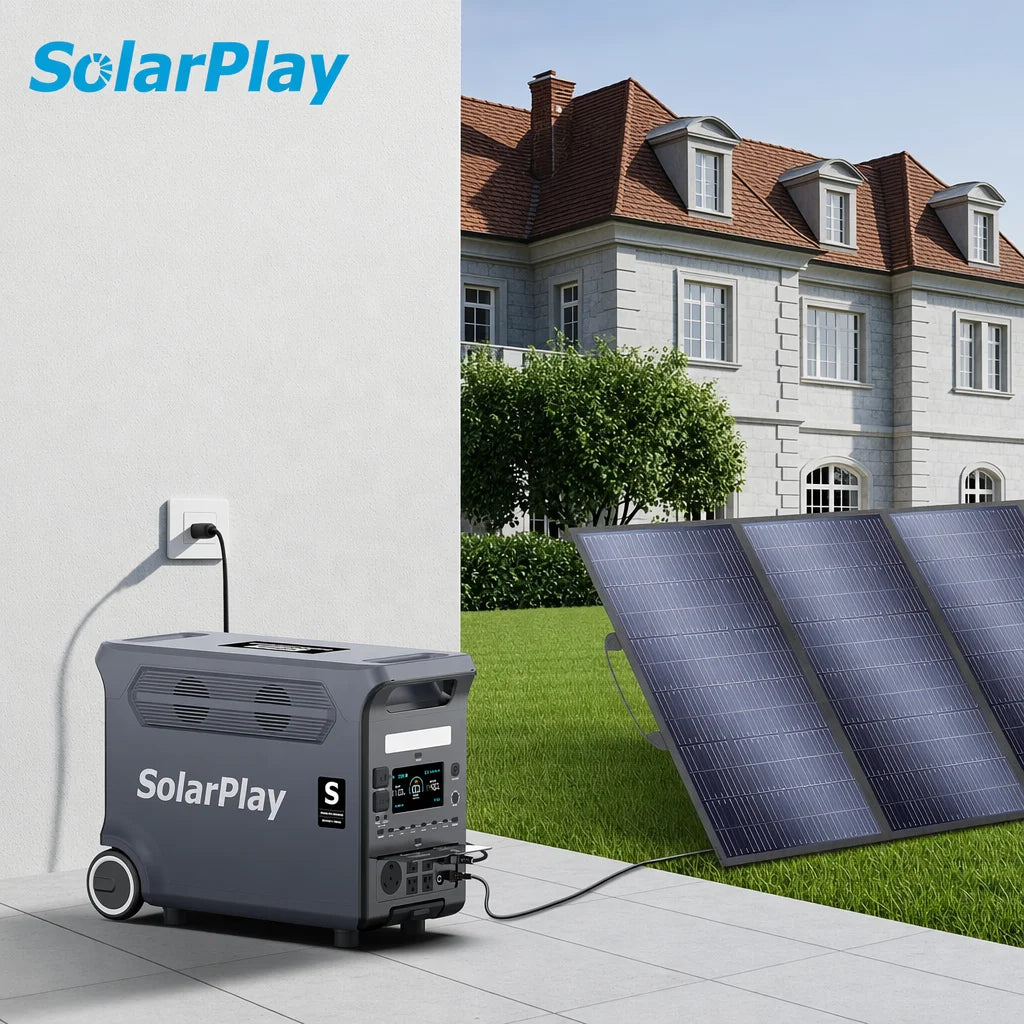 SolarPlay Q3600 Portable Power Station 3600W 3840Wh with 400W Foldable Solar Panel Complete Solar Generator Kit for Camping MegaBDM