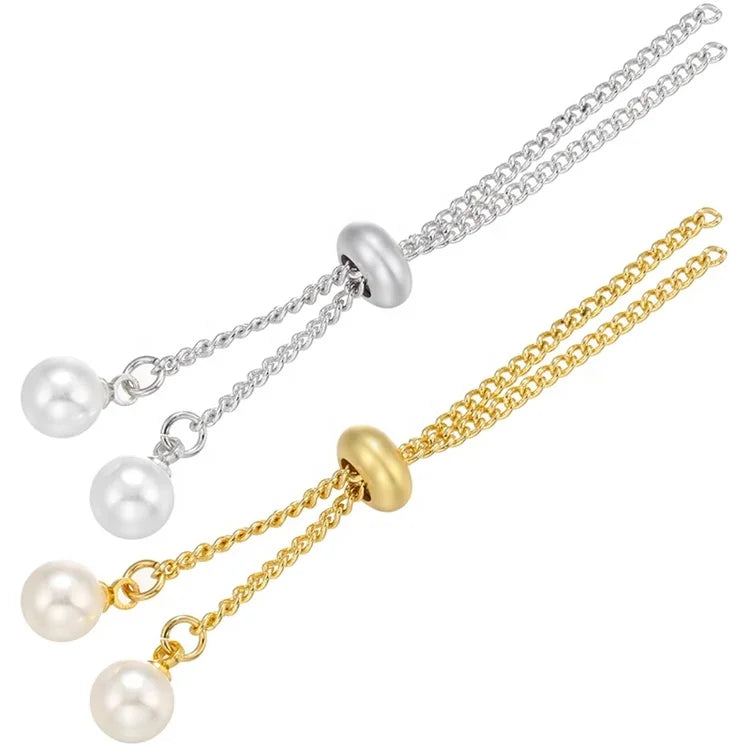 Gold Silver Color Brass & Cubic Zircon Fashionable Extended Extension Tail Pearl Chain for Bracelet