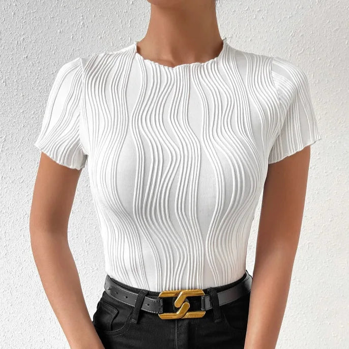 Boutique Wholesale 2026 Summer New Round Neck Short Sleeved Solid Color Slim Irregular Women's T-shirt