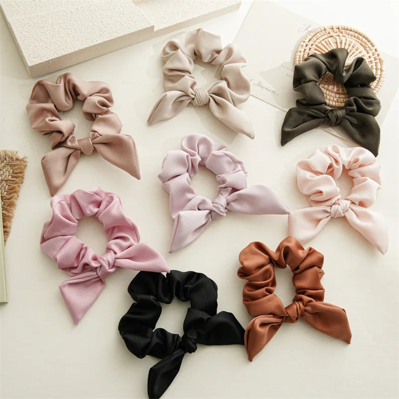 New Simple Bow Tie Hair Hoop Cute Ear Ponytail Holder Knotted Hair Bands Elastic Hair Scrunchies Wholesale
