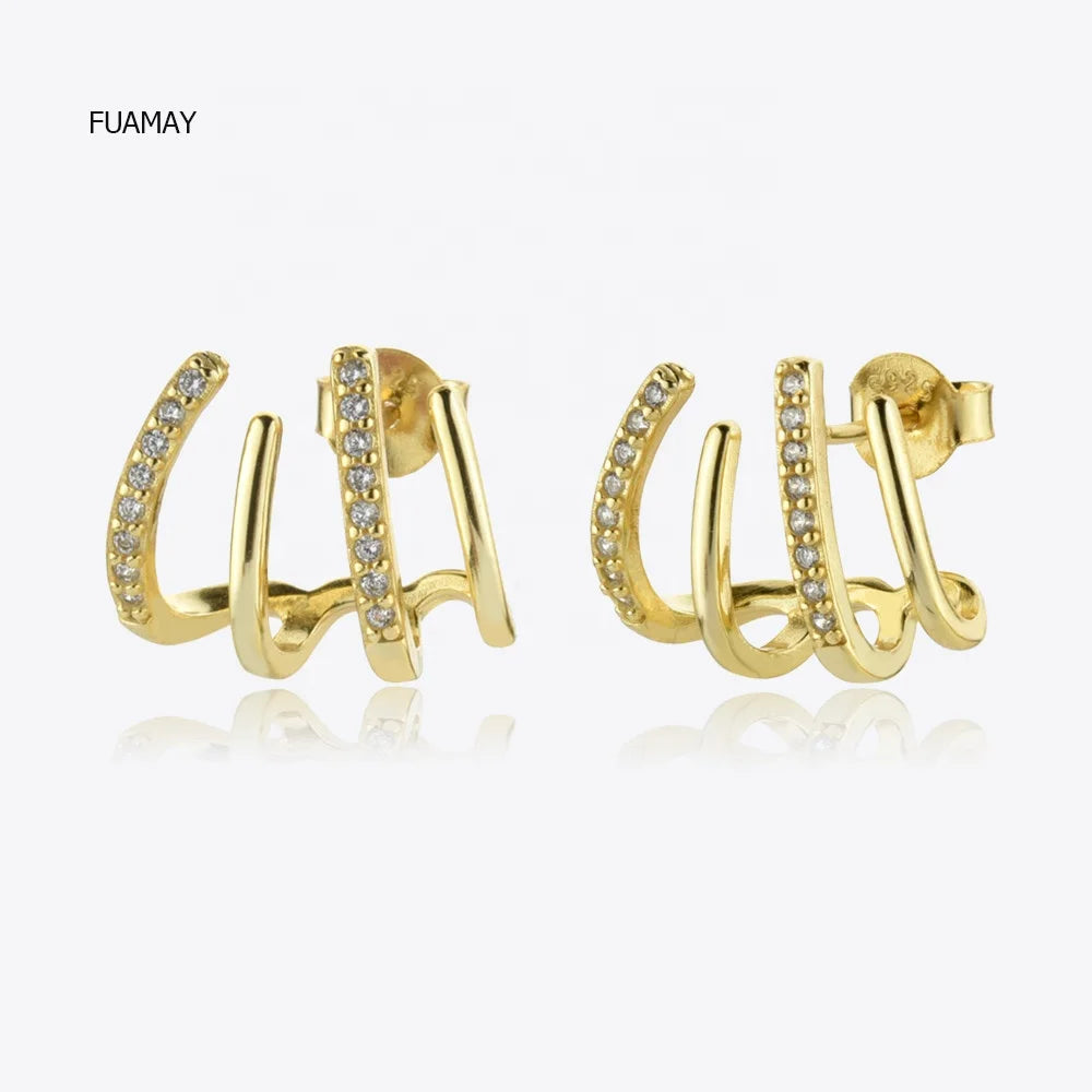 FUAMAY 2022 Minimalist Design Silver Jewelry Sterling Gold Filled Claw Earrings Micro Pave Earrings Studs